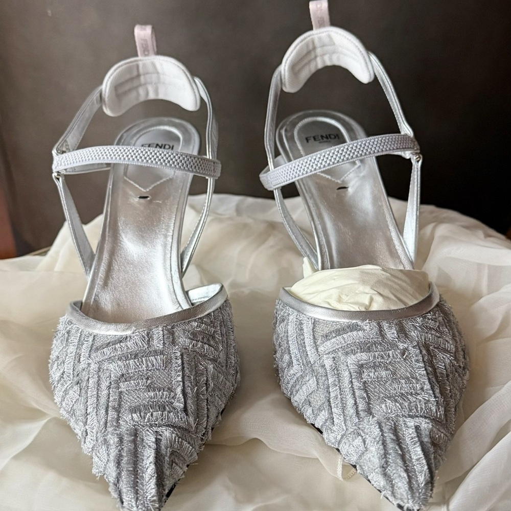 FENDI!  Like New! Runway Colibri FF Motif Silver Sandal.OFFER 25%OFF